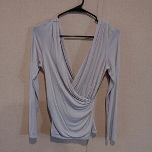 Free People Light Gray Draped Long-Sleeve Wrap Top